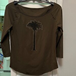 Sonia Rykiel Dark Olive Palm Tree Embellished Women's Top size Small